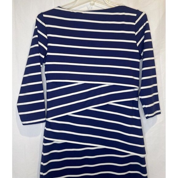 J. MCLAUGHLIN NICOLA Blue & White Stripe Catalina Tiered Sheath Dress Stretch XS - Picture 4 of 8